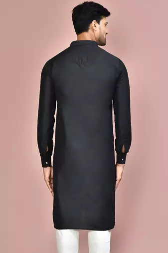 black cotton silk  kurta with  cuff and fancy buttons