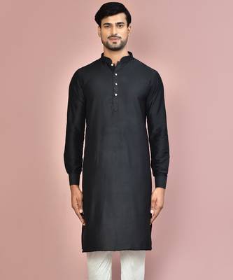 black cotton silk  kurta with  cuff and fancy buttons 4