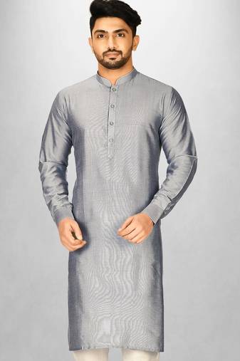grey cotton silk  kurta with  cuff and fancy buttons