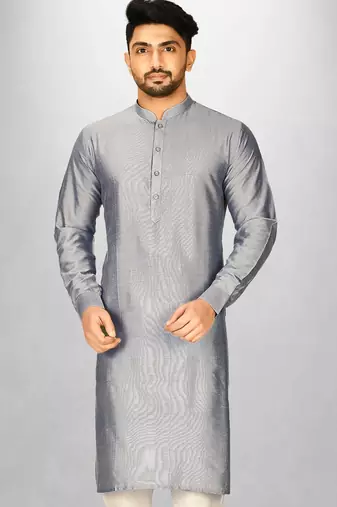 grey cotton silk  kurta with  cuff and fancy buttons