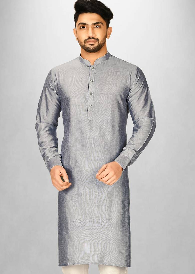 grey cotton silk  kurta with  cuff and fancy buttons