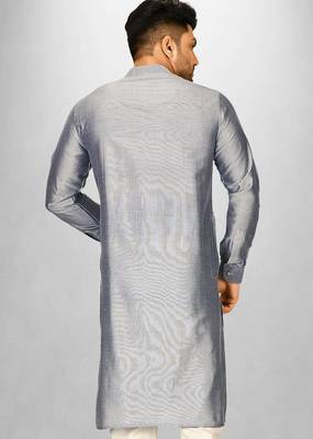 grey cotton silk  kurta with  cuff and fancy buttons 2