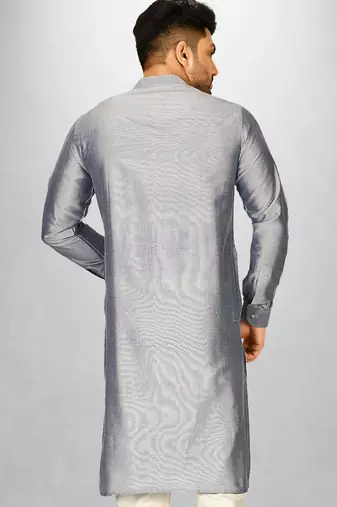 grey cotton silk  kurta with  cuff and fancy buttons