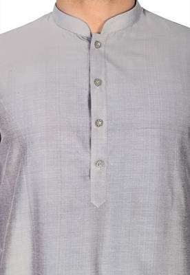 grey cotton silk  kurta with  cuff and fancy buttons 4