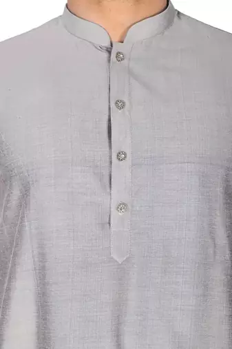 grey cotton silk  kurta with  cuff and fancy buttons