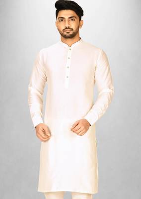 cream cotton silk  kurta with  cuff and fancy buttons 1