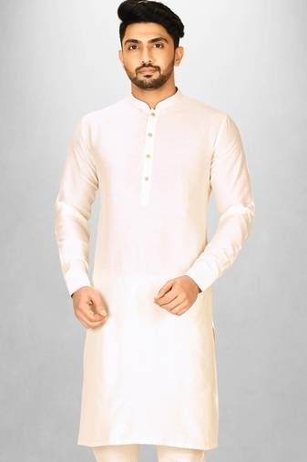 cream cotton silk  kurta with  cuff and fancy buttons