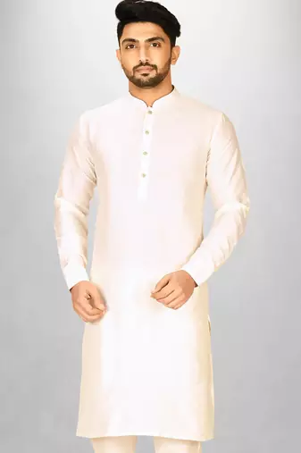 cream cotton silk  kurta with  cuff and fancy buttons