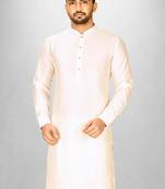 cream cotton silk  kurta with  cuff and fancy buttons