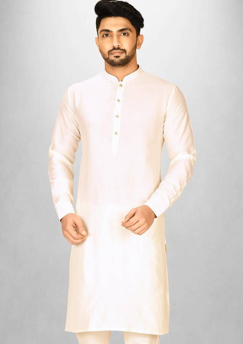cream cotton silk  kurta with  cuff and fancy buttons