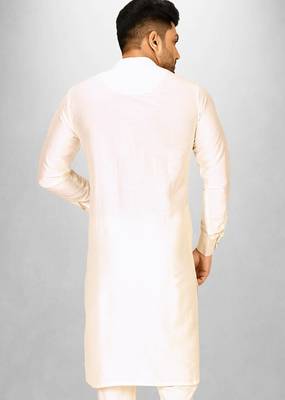 cream cotton silk  kurta with  cuff and fancy buttons 2