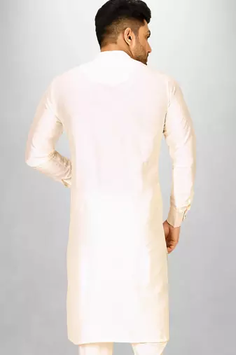 cream cotton silk  kurta with  cuff and fancy buttons