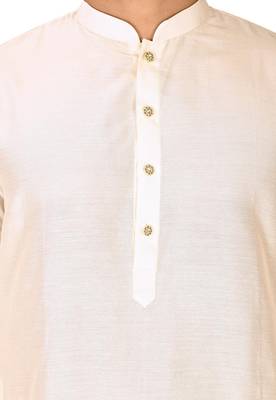 cream cotton silk  kurta with  cuff and fancy buttons 4