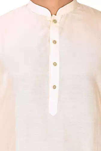 cream cotton silk  kurta with  cuff and fancy buttons