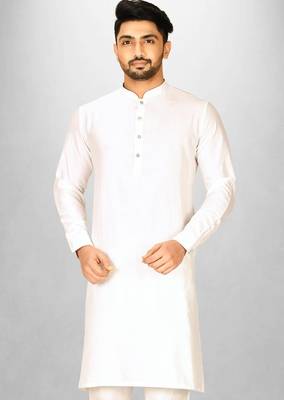 white cotton silk  kurta with  cuff and fancy buttons 1