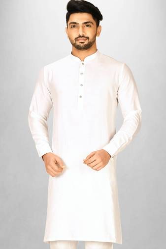 white cotton silk  kurta with  cuff and fancy buttons