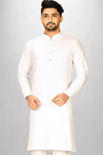 white cotton silk  kurta with  cuff and fancy buttons