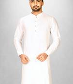 white cotton silk  kurta with  cuff and fancy buttons