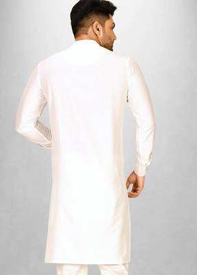 white cotton silk  kurta with  cuff and fancy buttons 2