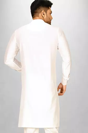 white cotton silk  kurta with  cuff and fancy buttons