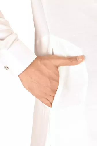 white cotton silk  kurta with  cuff and fancy buttons