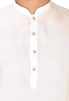 white cotton silk  kurta with  cuff and fancy buttons 4
