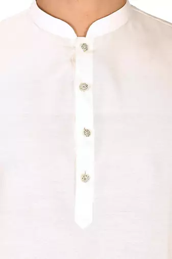 white cotton silk  kurta with  cuff and fancy buttons