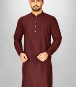 red cotton silk kurta with  cuff and fancy buttons