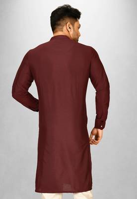 red cotton silk kurta with  cuff and fancy buttons 2