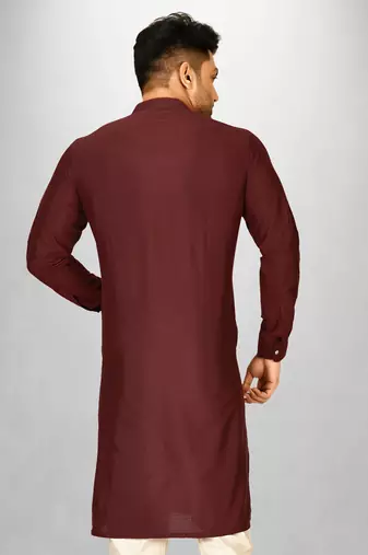 red cotton silk kurta with  cuff and fancy buttons