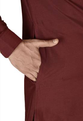 red cotton silk kurta with  cuff and fancy buttons 3