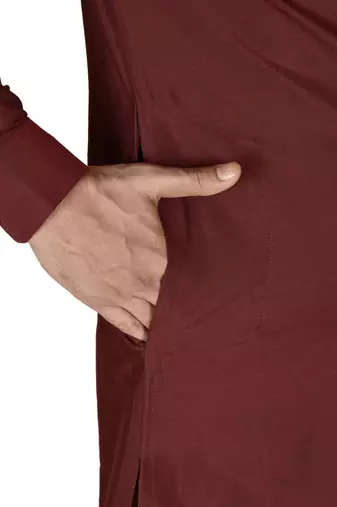 red cotton silk kurta with  cuff and fancy buttons