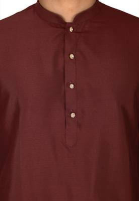 red cotton silk kurta with  cuff and fancy buttons 4