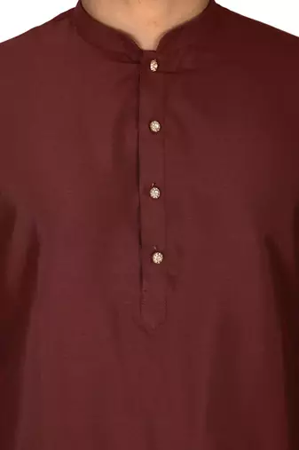 red cotton silk kurta with  cuff and fancy buttons