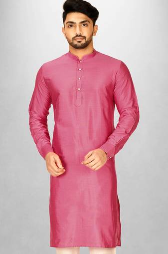 pink cotton silk kurta with  cuff and fancy buttons