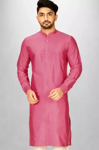 pink cotton silk kurta with  cuff and fancy buttons