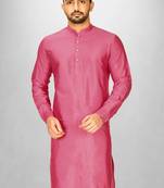 pink cotton silk kurta with  cuff and fancy buttons