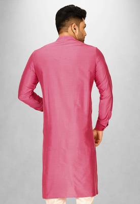 pink cotton silk kurta with  cuff and fancy buttons 2