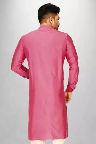 pink cotton silk kurta with  cuff and fancy buttons