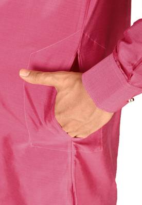 pink cotton silk kurta with  cuff and fancy buttons 3