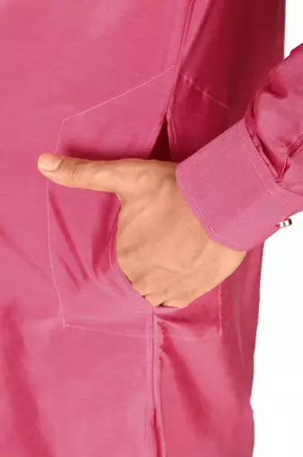 pink cotton silk kurta with  cuff and fancy buttons