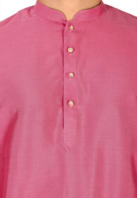 pink cotton silk kurta with  cuff and fancy buttons 4