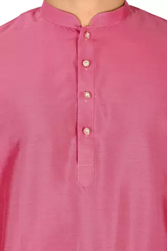 pink cotton silk kurta with  cuff and fancy buttons