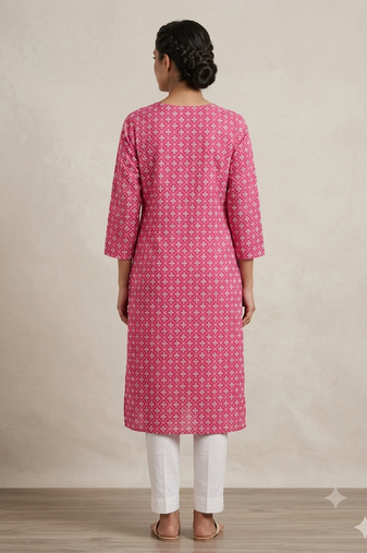 Saka Designs Pink Printed Cotton Kurti