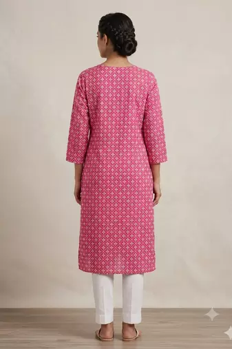Pink printed cotton kurti