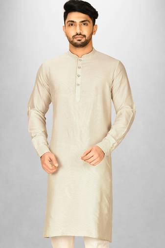 ivory cotton silk kurta with  cuff and fancy buttons