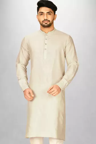 ivory cotton silk kurta with  cuff and fancy buttons
