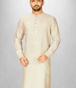 ivory cotton silk kurta with  cuff and fancy buttons