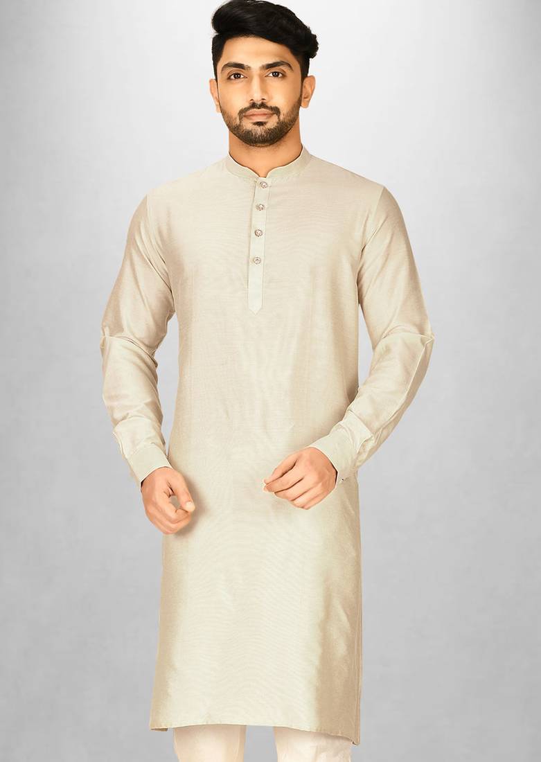 ivory cotton silk kurta with  cuff and fancy buttons