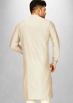 ivory cotton silk kurta with  cuff and fancy buttons 2